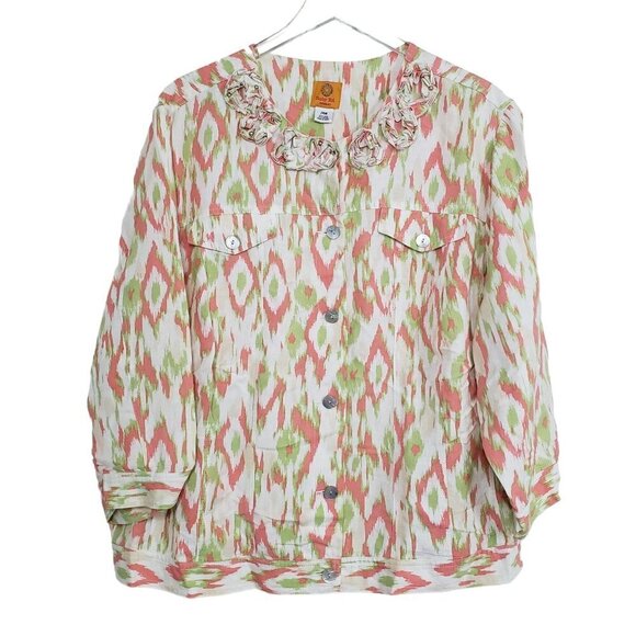 Ruby Rd Ikat Jacket Linen Rayon Beaded Lightweight Button Front Womens Size 24W - Picture 1 of 9